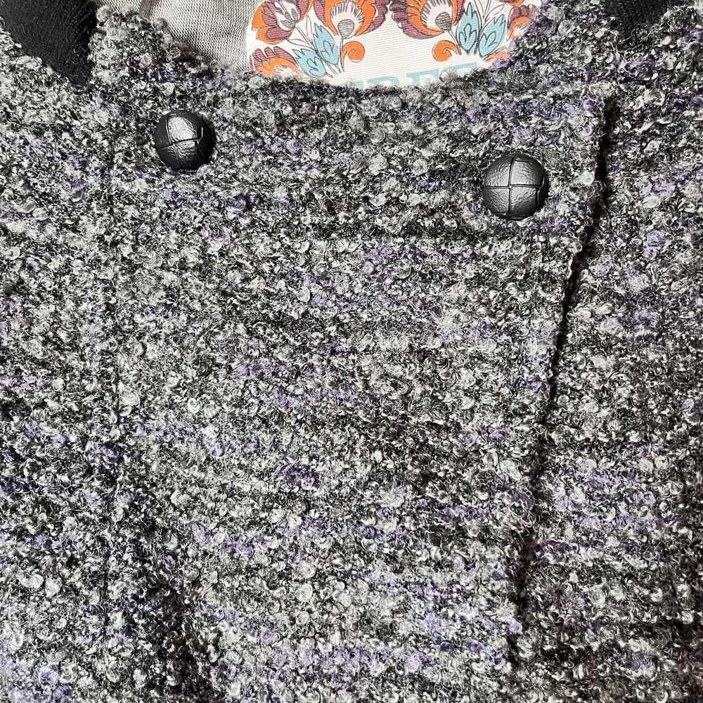 Free People Y2K Womens Small Gray Purple Tweed Textured Blazer Button Pockets - Picture 7 of 9